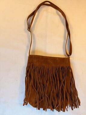 Brown Faux Suede Fringe Crossbody Purse Boho Western NWOT